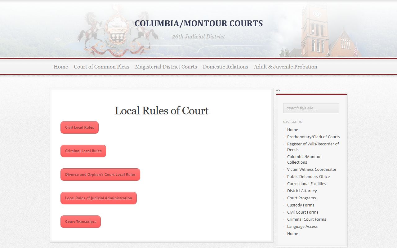 26th Judicial District local rules for Montour civil records