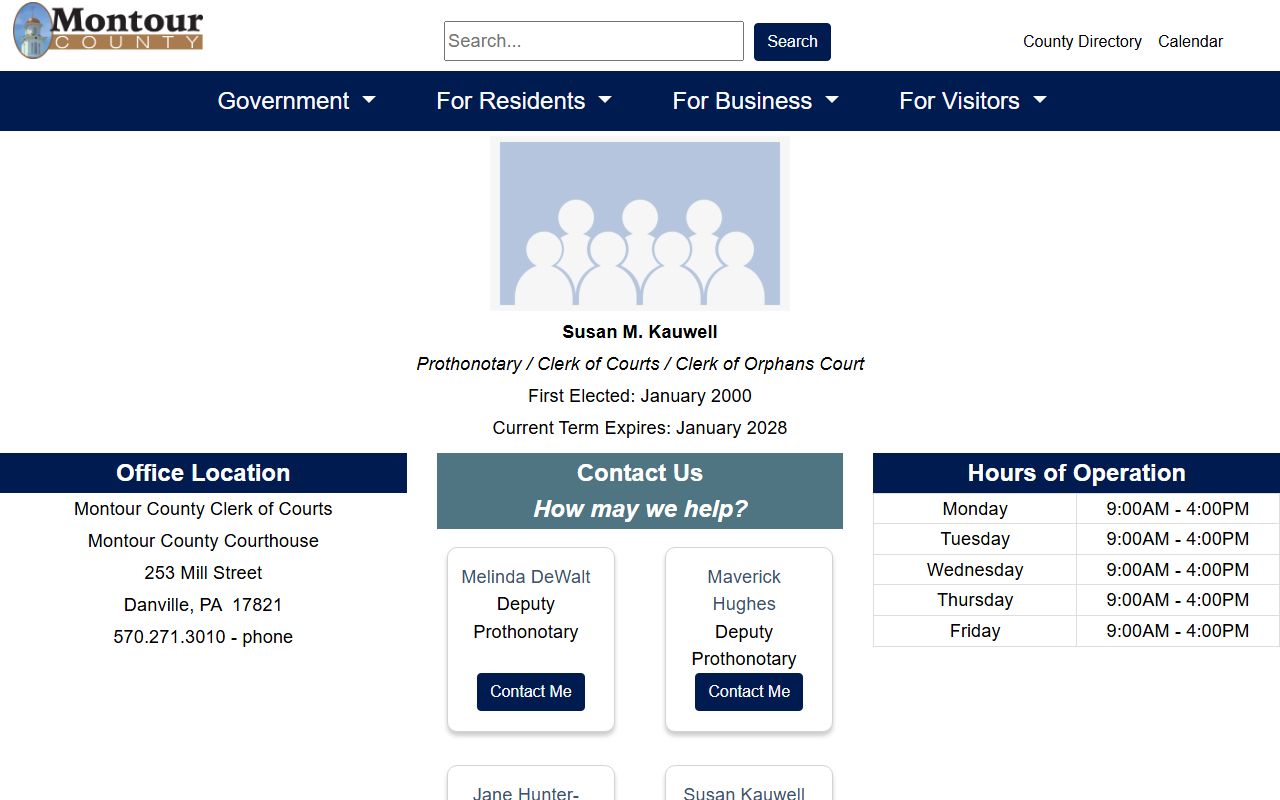 Montour County Clerk of Courts criminal records office page