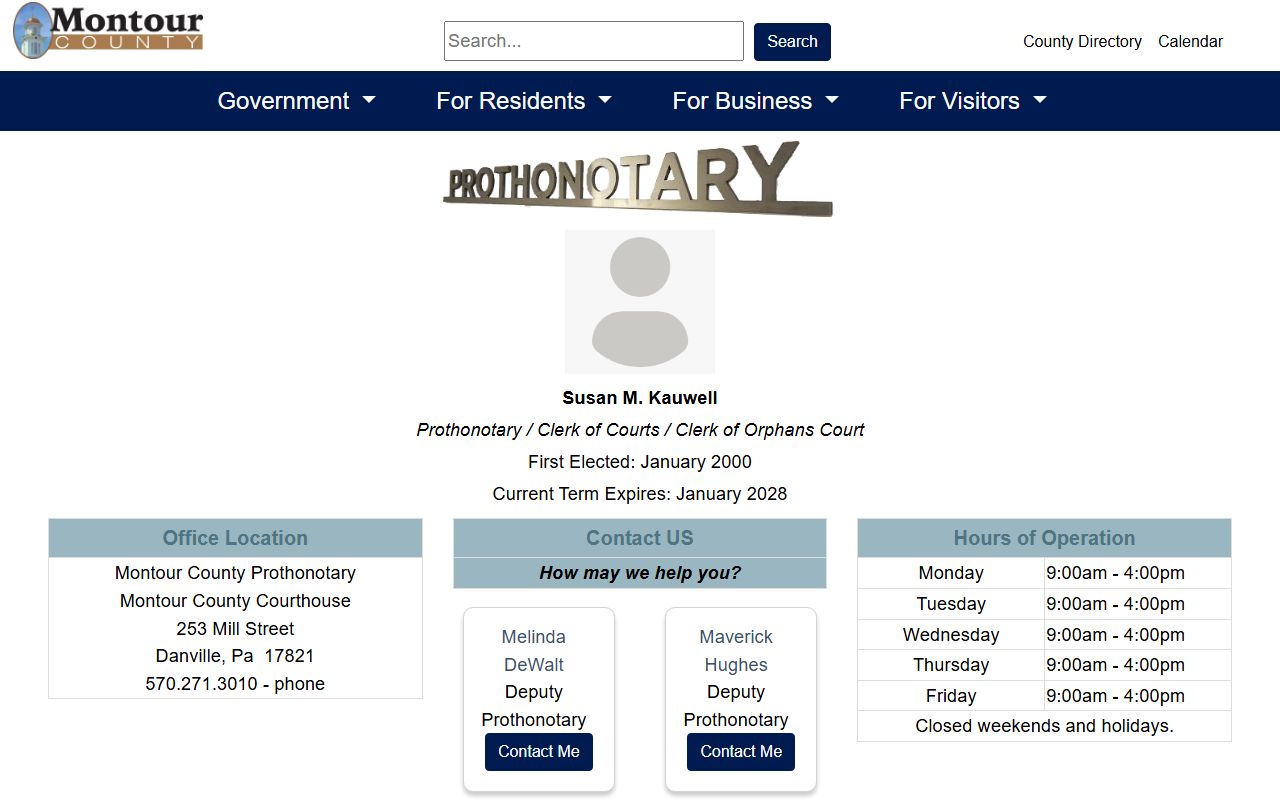 Montour County Prothonotary civil records office page