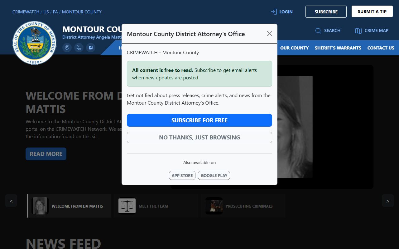 Montour County arrest records and court charges DA Crimewatch page