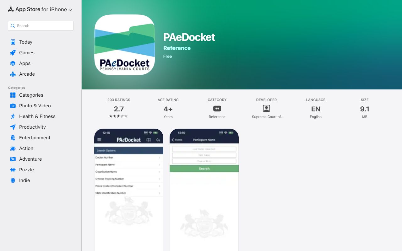 Montour County court dockets PAeDocket App Store listing