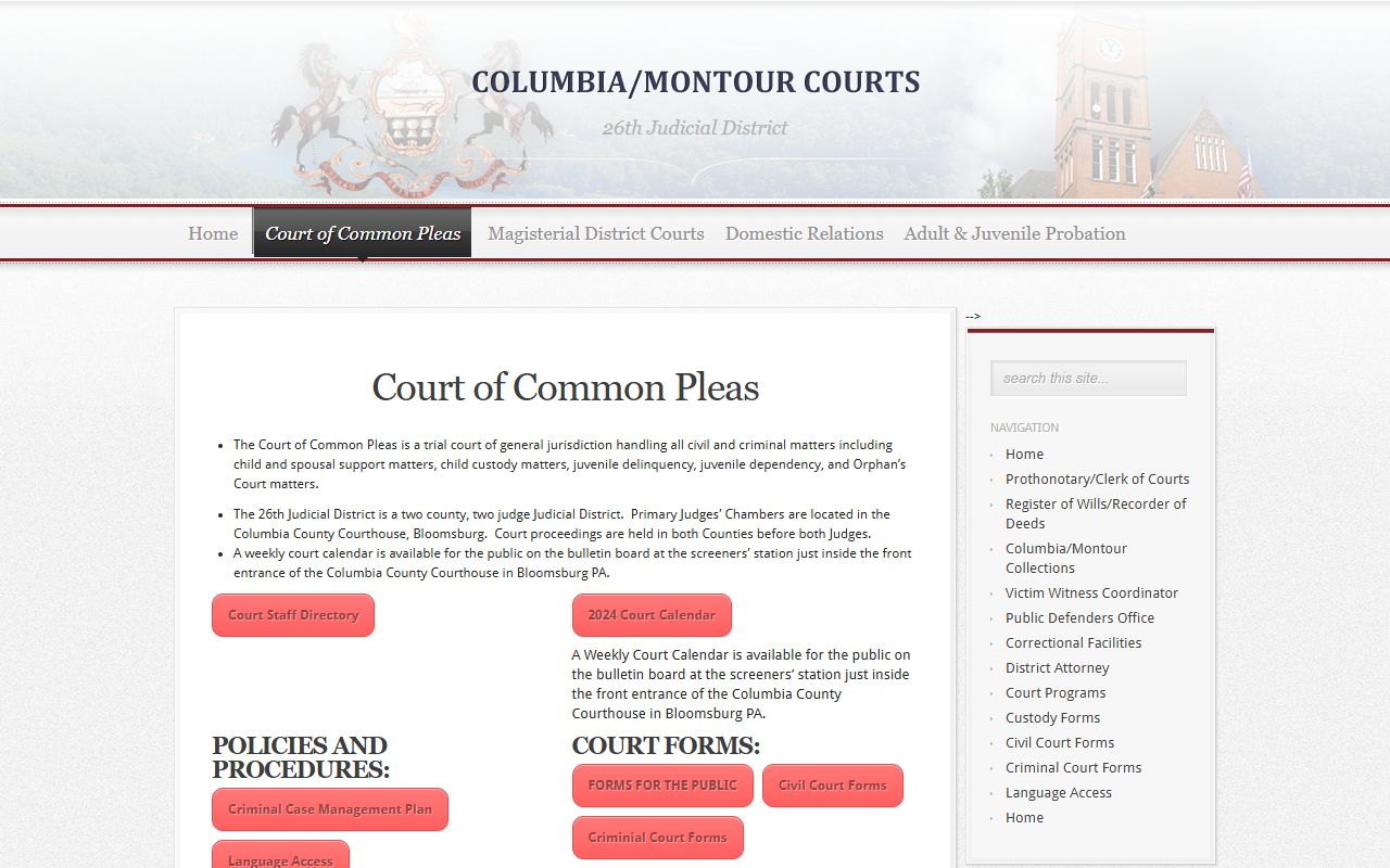 Columbia Montour Court of Common Pleas page