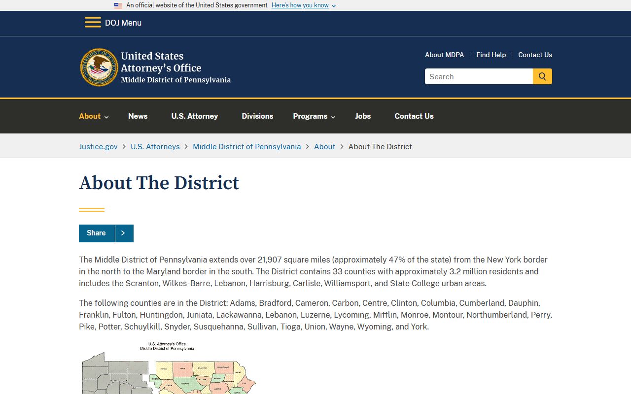 Montour County court records U.S. Attorney Middle District overview