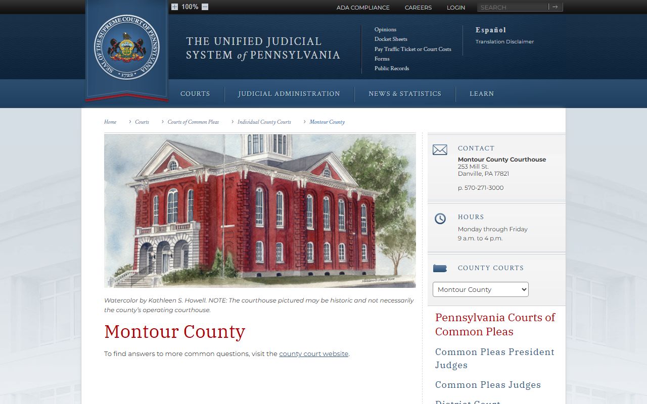 Montour County court records UJS courthouse listing