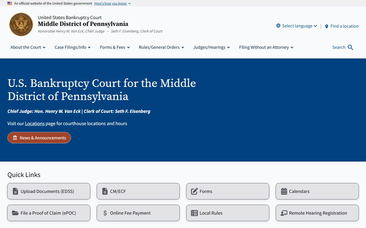 Montour County court records Middle District of Pennsylvania bankruptcy court