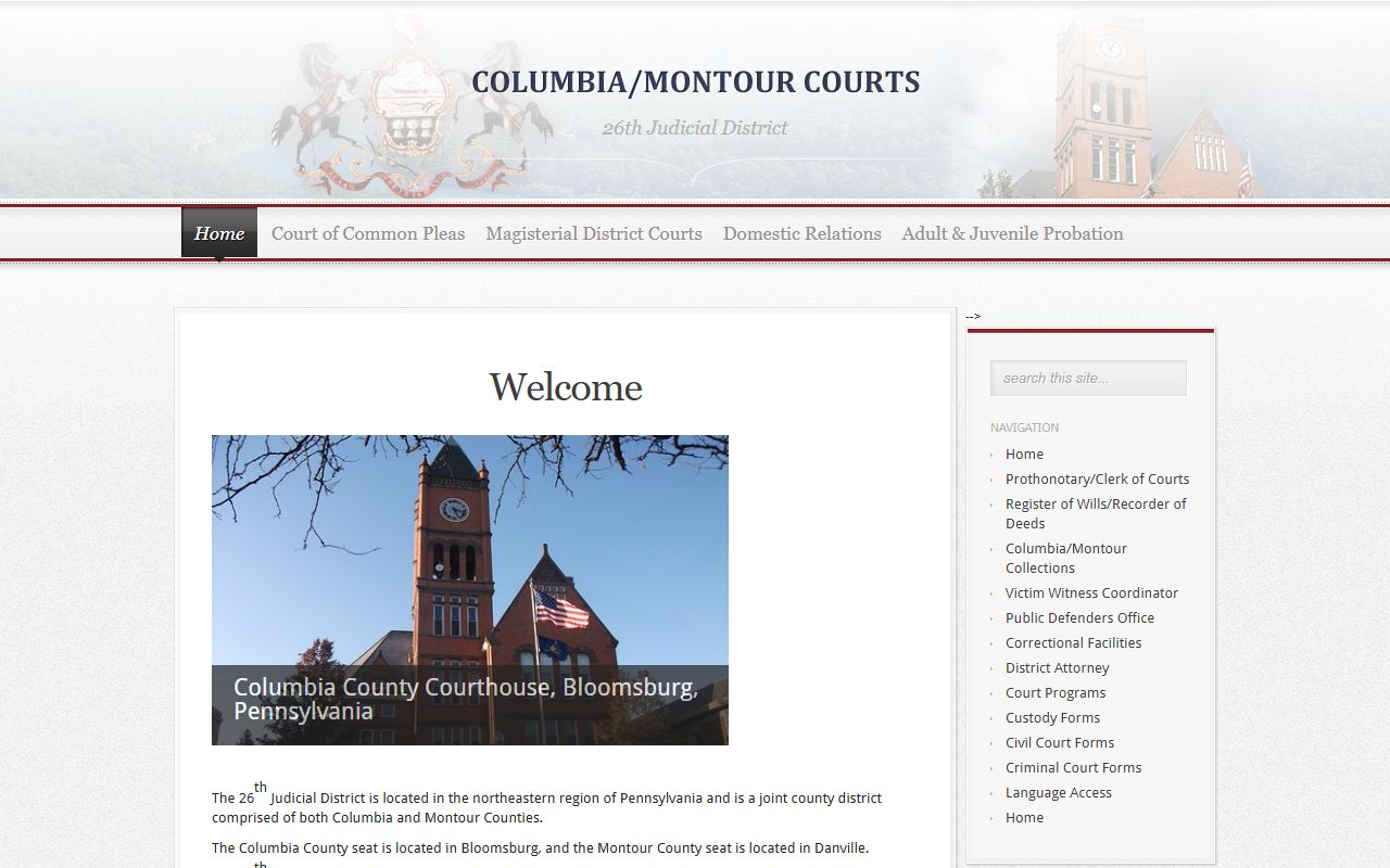 Montour County court records 26th Judicial District homepage