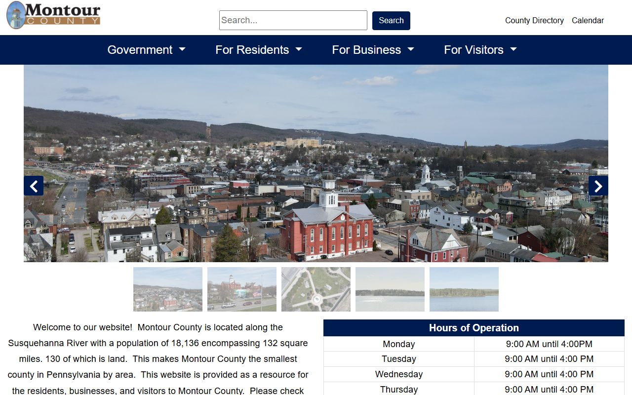 Montour County court records homepage and county office navigation
