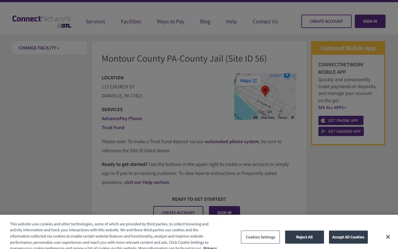 ConnectNetwork Montour County PA-County Jail facility page