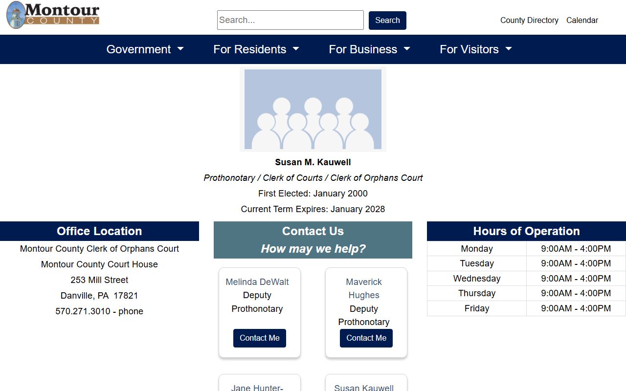 Montour County Clerk of Orphans Court marriage license information